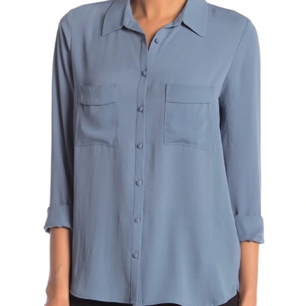 Anthropologie Pleione Blue Utility Blouse Button Up Quiet Luxury Minimalist M - Picture 10 of 11